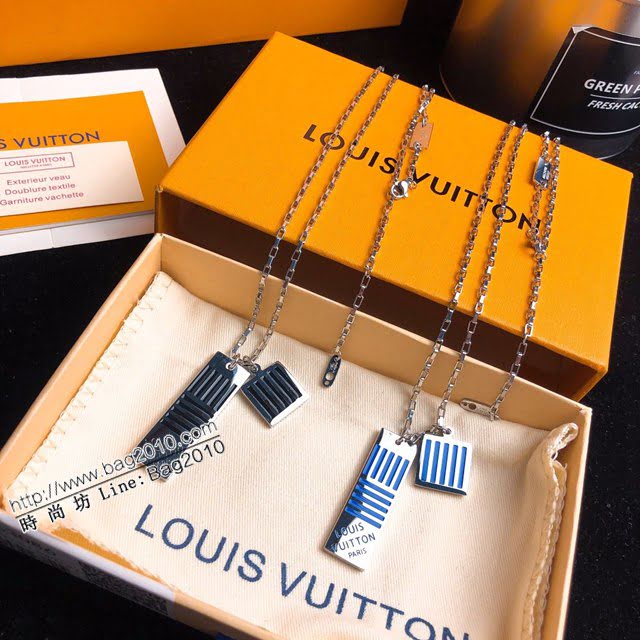 Louis Vuitton新款飾品 路易威登進口琺瑯吊墜項鏈 LV粗鏈條吊墜鎖骨鏈  zglv1856